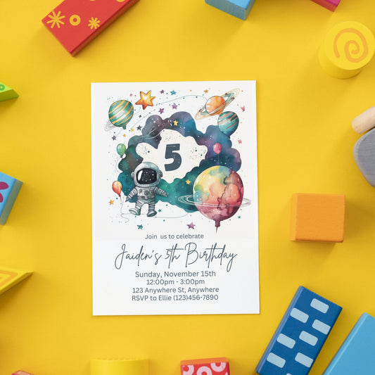 Outer Space Birthday Invitation, Astronaut Rocket Kids Birthday Invitation, Galaxy Planets Stars Bithday Invite, Editable Digital Download