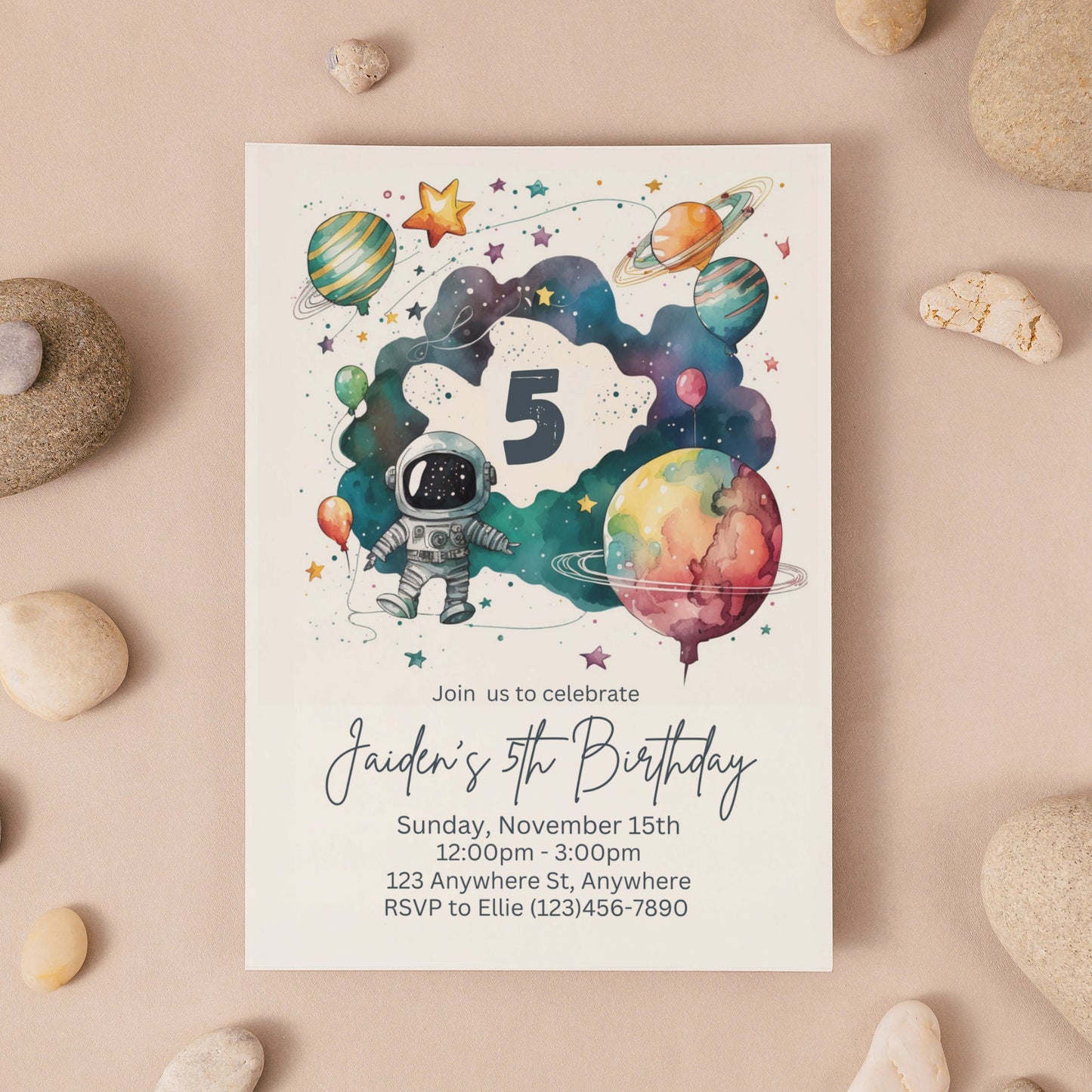 Outer Space Birthday Invitation, Astronaut Rocket Kids Birthday Invitation, Galaxy Planets Stars Bithday Invite, Editable Digital Download