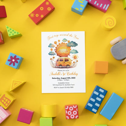 First Trip Around the Sun Birthday Invitation, Sun Birthday, Sunshine 1st Birthday Invitation, First Birthday Invite, Editable Download