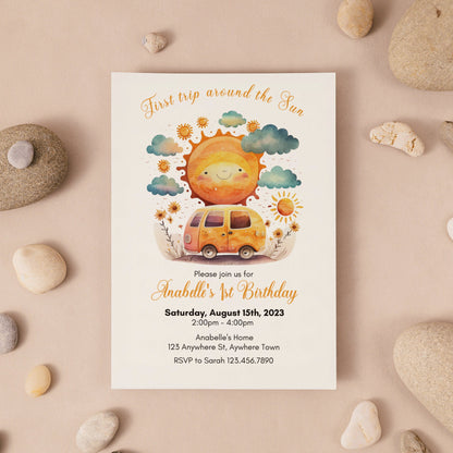 First Trip Around the Sun Birthday Invitation, Sun Birthday, Sunshine 1st Birthday Invitation, First Birthday Invite, Editable Download