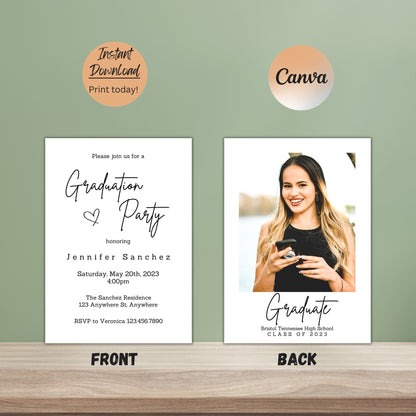 Minimalist Graduation Announcement, 2023 Graduation Party Invitation Template, Photo Graduation Party Invite, Editable Instant Download