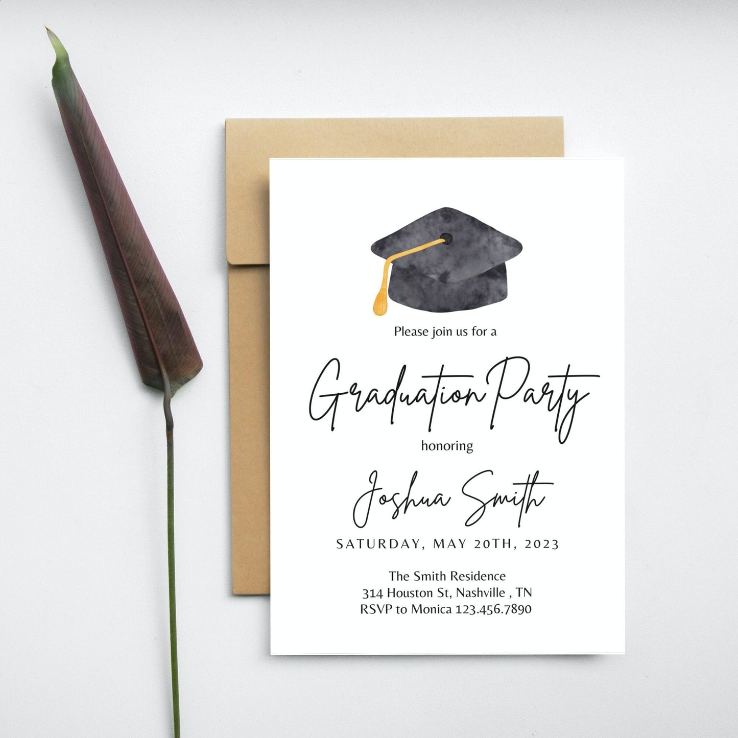 Minimalist Graduation Announcement, 2023 Graduation Party Invitation Template, Unisex Graduation Party Invite, Editable Instant Download