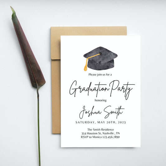 Minimalist Graduation Announcement, 2023 Graduation Party Invitation Template, Unisex Graduation Party Invite, Editable Instant Download