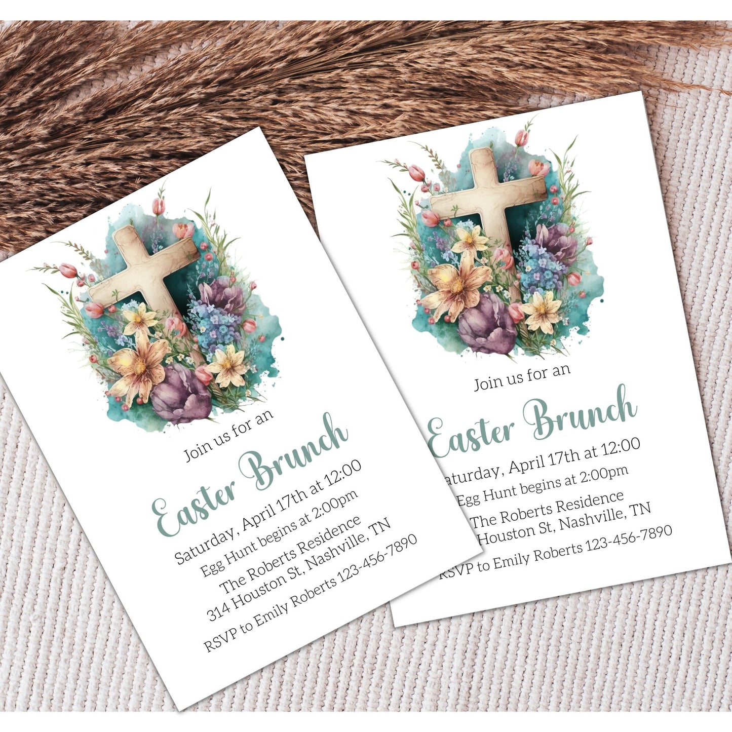 Cross Easter Party Invitation, Cross Invitation, Easter Brunch Invite, Easter Celebration Party, Easter Sunday Invitation, Editable Template