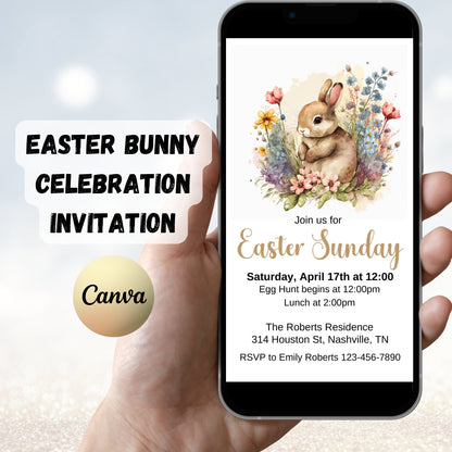 Easter Bunny Invitation Template, Easter Brunch, Easter Dinner Invitation, Easter Celebration, Easter Egg Hunt Invite, Instant Download