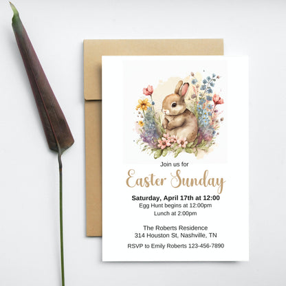 Easter Bunny Invitation Template, Easter Brunch, Easter Dinner Invitation, Easter Celebration, Easter Egg Hunt Invite, Instant Download