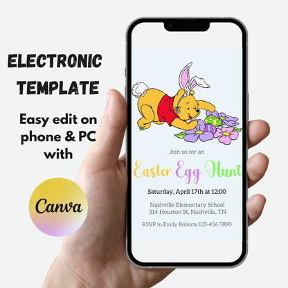 Winnie the Pooh Easter Egg Hunt Invitation, Easter Egg Hunt fo kids, School Easter Egg Hunt, Easter Invite, Easter Scavenger Hunt for Kids