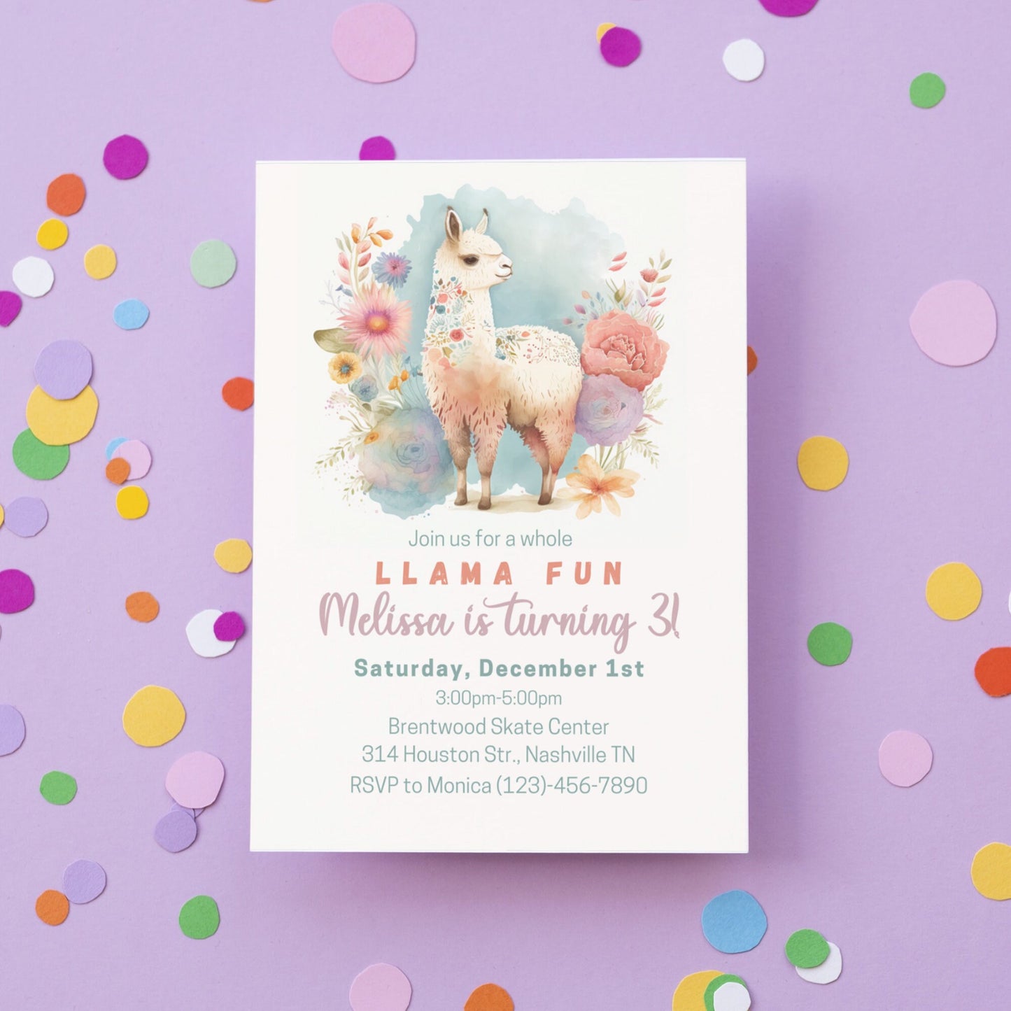 Llama Birthday Invitation Template, Girl Llama Birthday Party Invite, A Whole Llama Fun Birthday, Llama Invite, Editable Instant Download