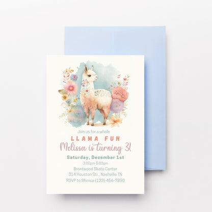 Llama Birthday Invitation Template, Girl Llama Birthday Party Invite, A Whole Llama Fun Birthday, Llama Invite, Editable Instant Download