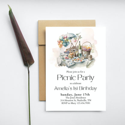 Editable Picnic Party Invitation, Picnic Birthday Invitation, Picnic Birthday Party, Backyard Party, Park Party Invitation, Instant Download