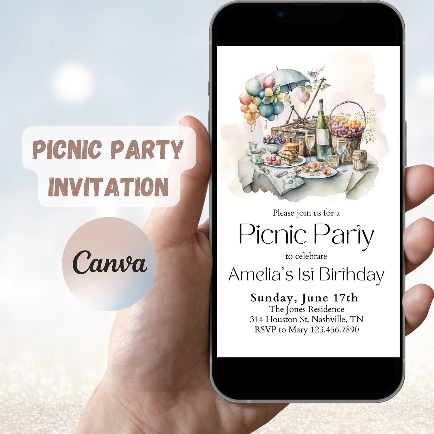 Editable Picnic Party Invitation, Picnic Birthday Invitation, Picnic Birthday Party, Backyard Party, Park Party Invitation, Instant Download