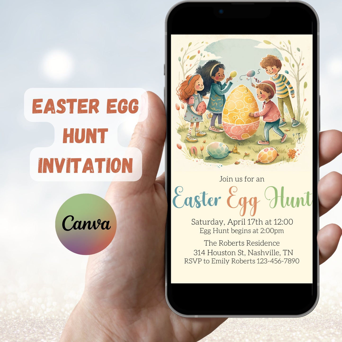 Easter Egg Hunt Invitation Template, Easter Brunch, Easter Party Invite, Vintage Easter Egg Hunt Invitation, Easter Scavenger Hunt for Kids