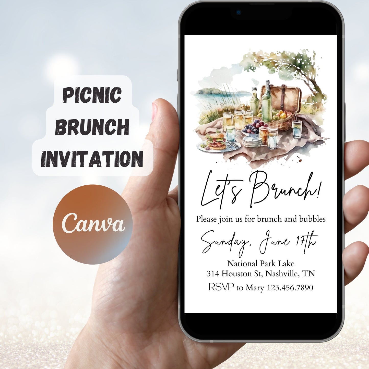 Editable Boho Picnic Invitation, Picnic Birthday Invitation, Picnic Birthday Party, Backyard Party, Park Party Invitation, Instant Download