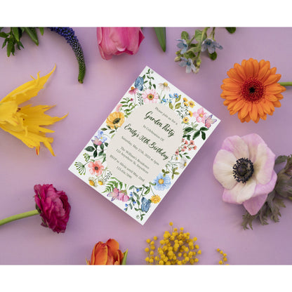 Garden Party Invitation, Wildflower Birthday Invitation, Floral Birthday Invitation, Butterfly Party, Editable Template, Instant Download