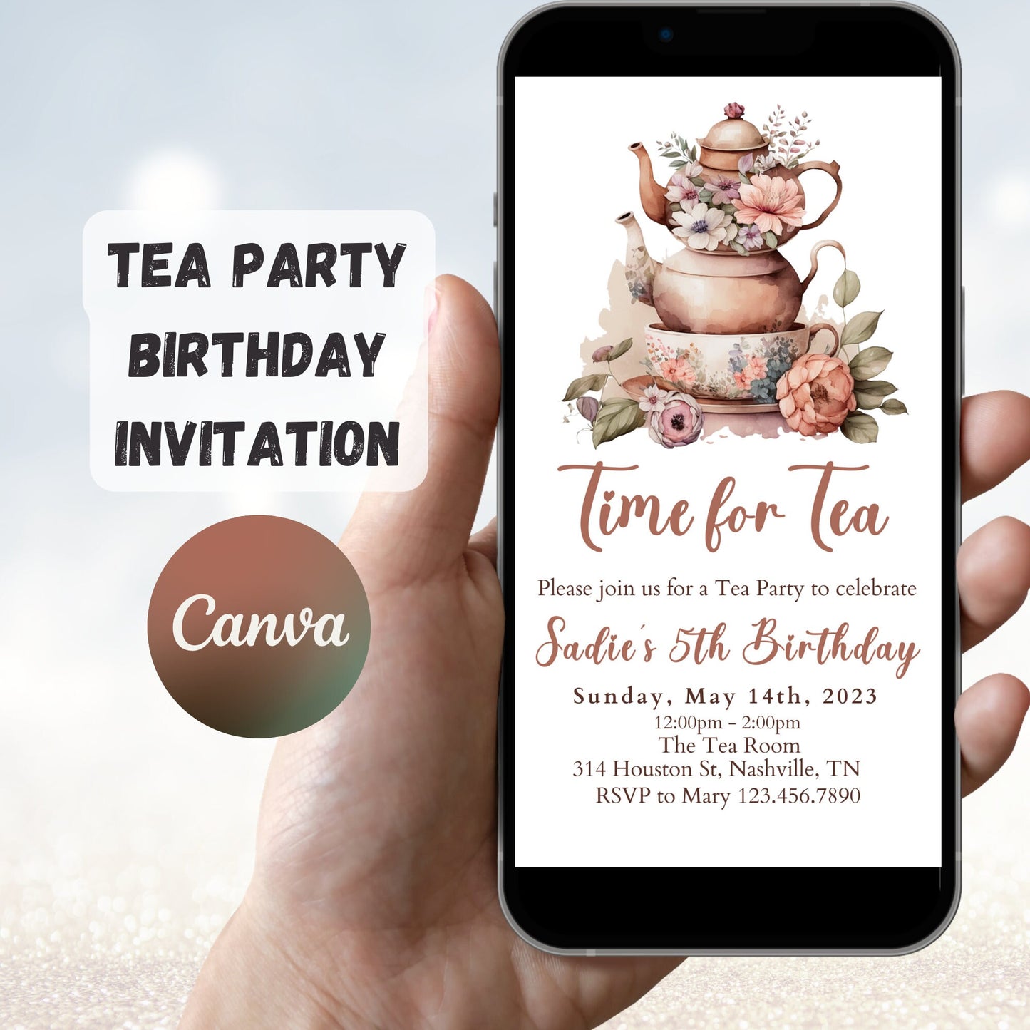 Time for Tea Birthday Invitation, Birthday Par-Tea Invitation, High Tea Party Invite, Printable Girl Birthday Party Invite, Birthday Lunch