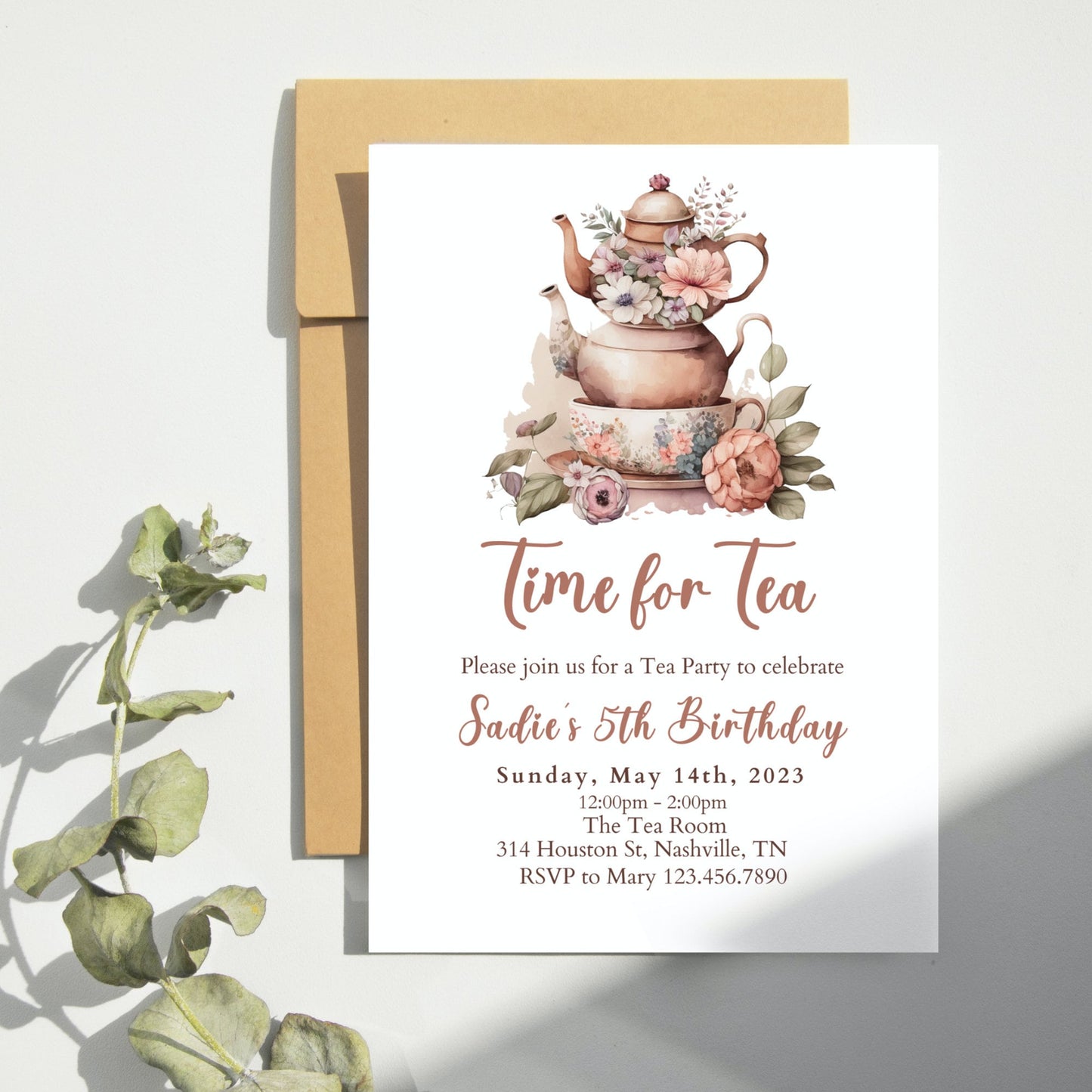 Time for Tea Birthday Invitation, Birthday Par-Tea Invitation, High Tea Party Invite, Printable Girl Birthday Party Invite, Birthday Lunch