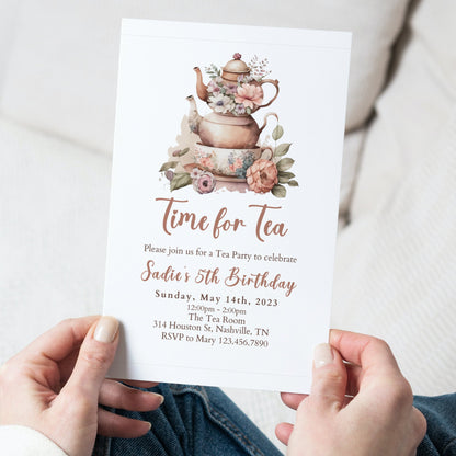 Time for Tea Birthday Invitation, Birthday Par-Tea Invitation, High Tea Party Invite, Printable Girl Birthday Party Invite, Birthday Lunch