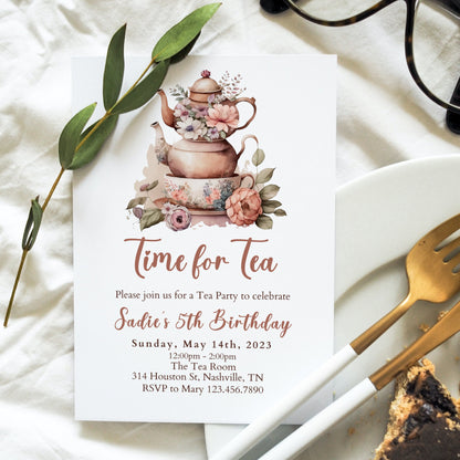 Time for Tea Birthday Invitation, Birthday Par-Tea Invitation, High Tea Party Invite, Printable Girl Birthday Party Invite, Birthday Lunch