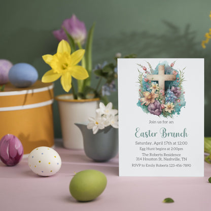 Cross Easter Party Invitation, Cross Invitation, Easter Brunch Invite, Easter Celebration Party, Easter Sunday Invitation, Editable Template