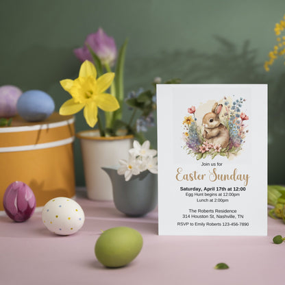 Easter Bunny Invitation Template, Easter Brunch, Easter Dinner Invitation, Easter Celebration, Easter Egg Hunt Invite, Instant Download