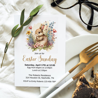 Easter Bunny Invitation Template, Easter Brunch, Easter Dinner Invitation, Easter Celebration, Easter Egg Hunt Invite, Instant Download