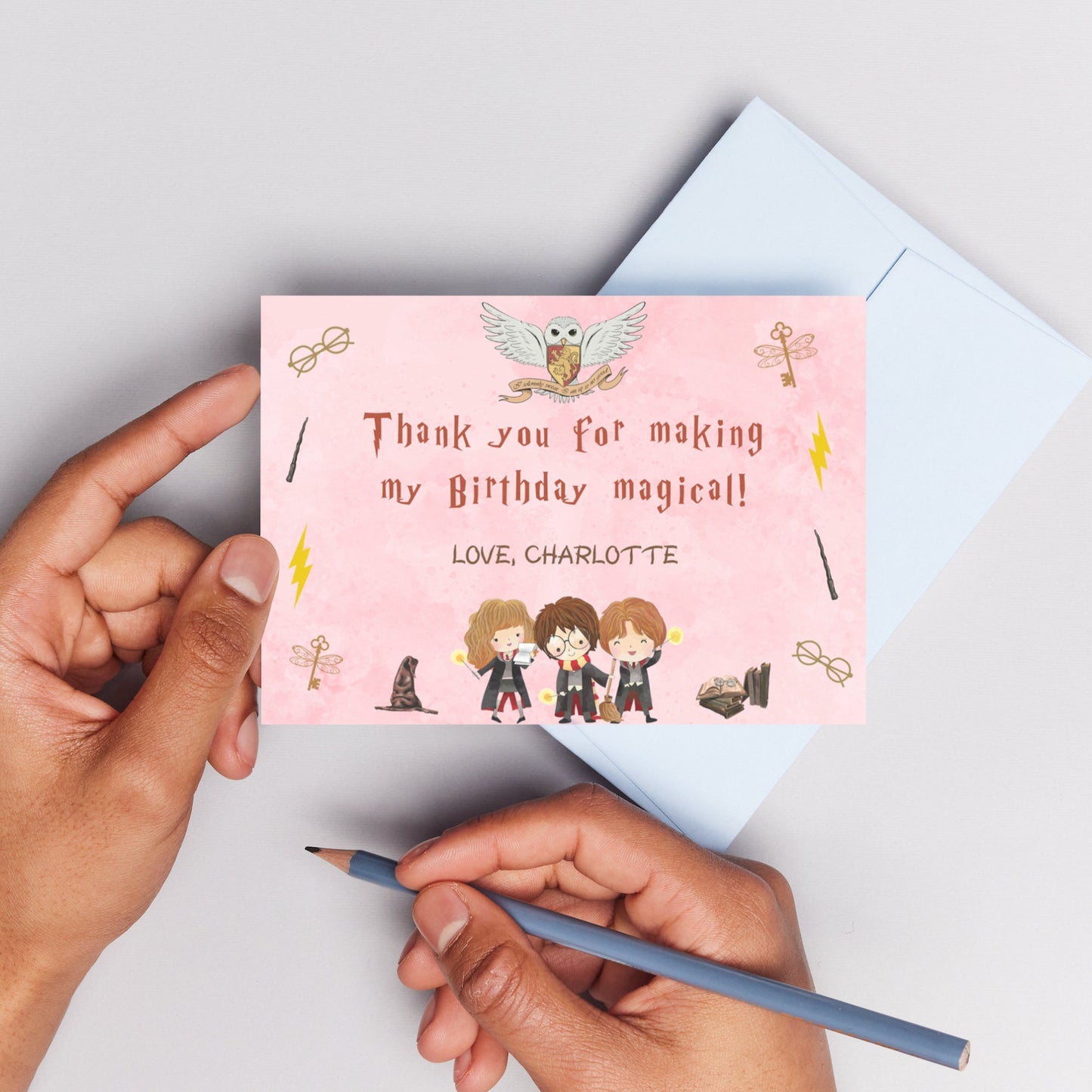 Wizard Birthday Thank You Card, Magical Birthday Party Thank You Card, Witch Party Invite, Girl Wizard Birthday Invite, Editable Download