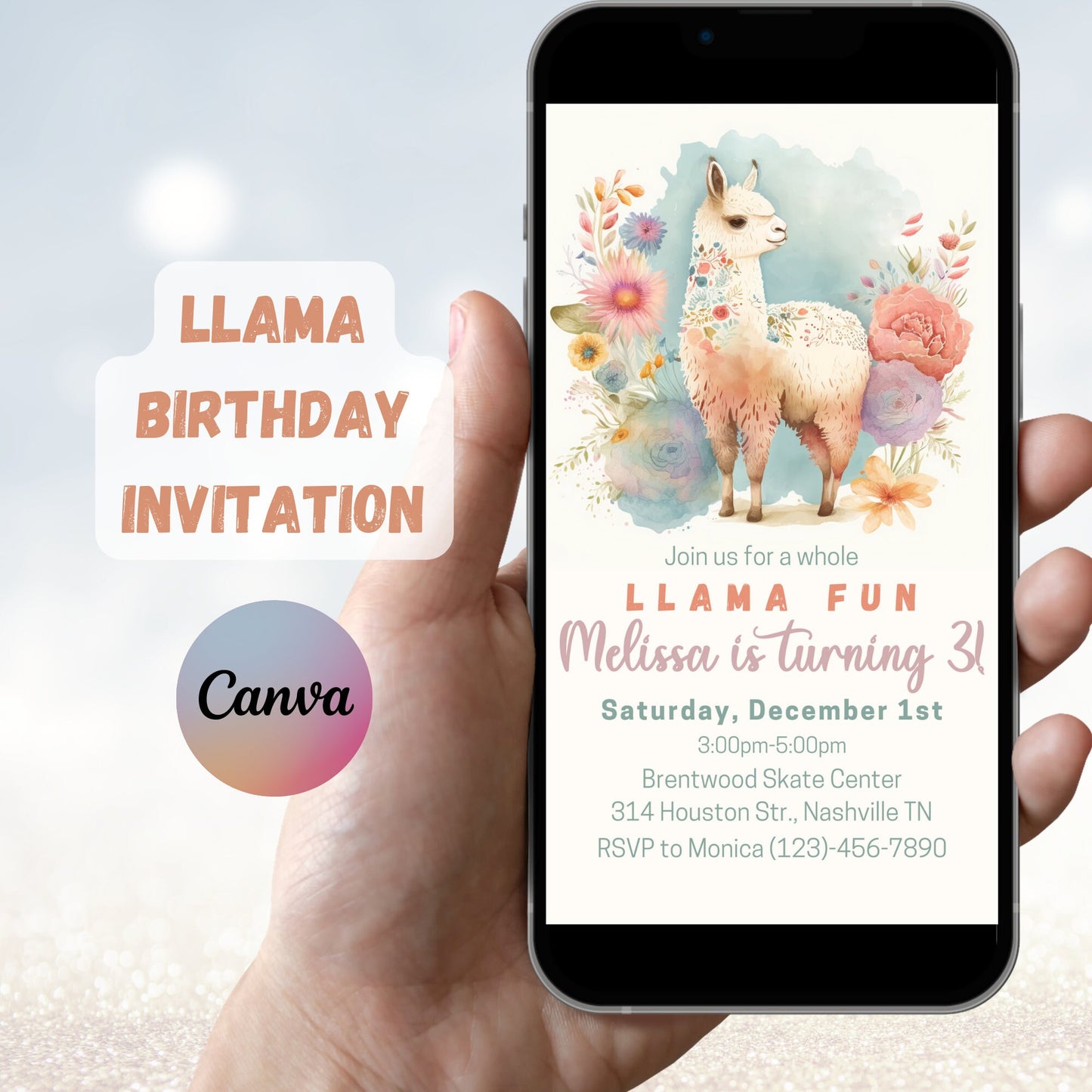 Llama Birthday Invitation Template, Girl Llama Birthday Party Invite, A Whole Llama Fun Birthday, Llama Invite, Editable Instant Download