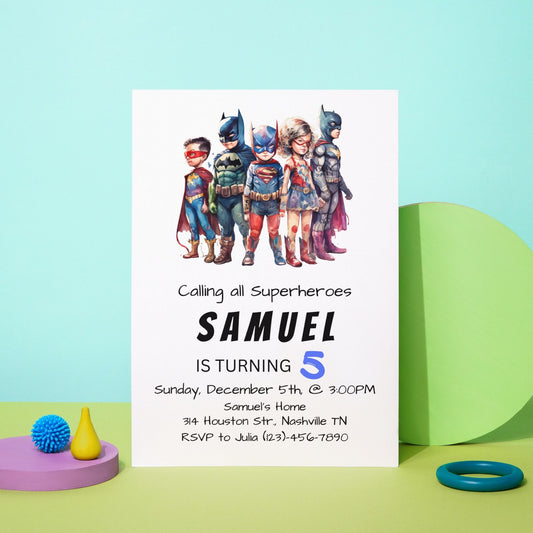 Superhero Birthday Invitation Template, Editable Superheroes Boy Birthday Invite, Kids Birthday Invitation, Digital Download, Printable