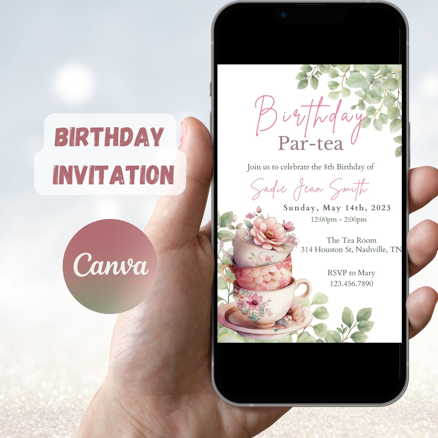 Birthday Par-Tea, Tea Party Invitation Template, High Tea Party Invite, Printable Girl Birthday Party Invite, Birthday Lunch, Tea Birthday