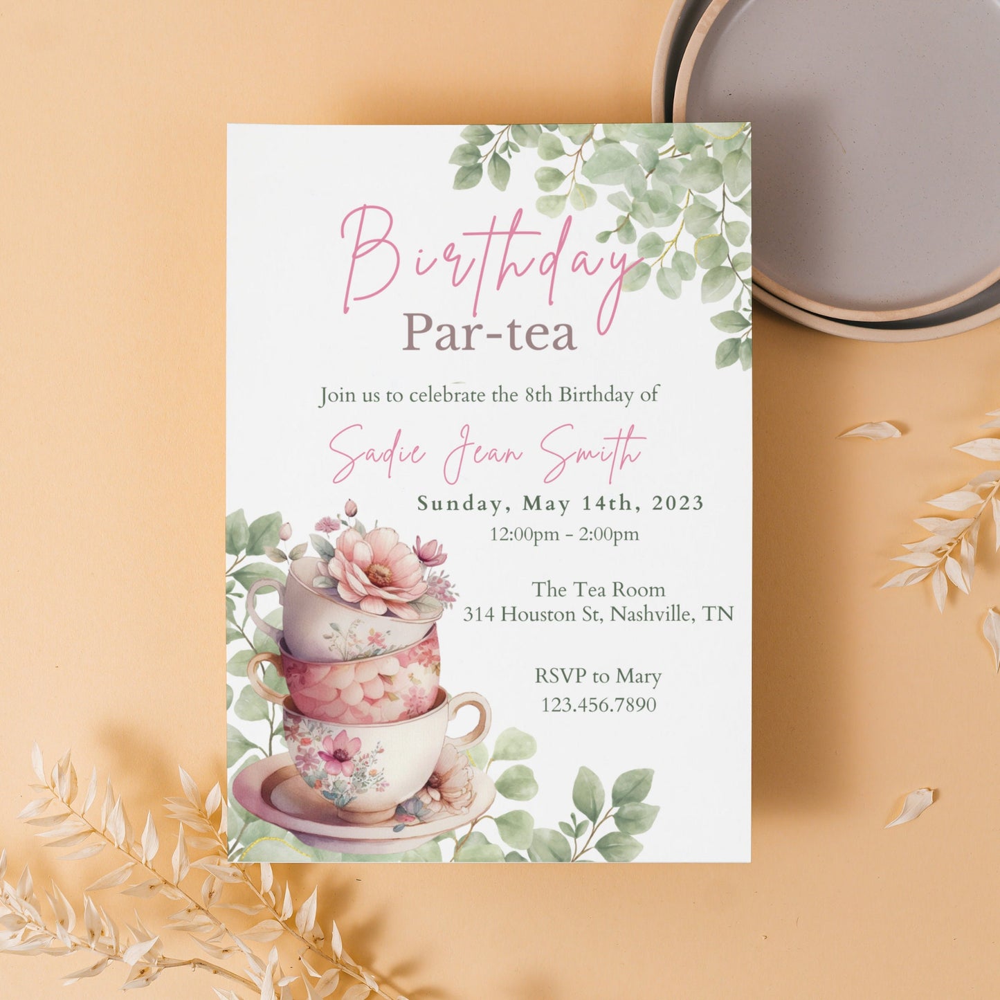 Birthday Par-Tea, Tea Party Invitation Template, High Tea Party Invite, Printable Girl Birthday Party Invite, Birthday Lunch, Tea Birthday