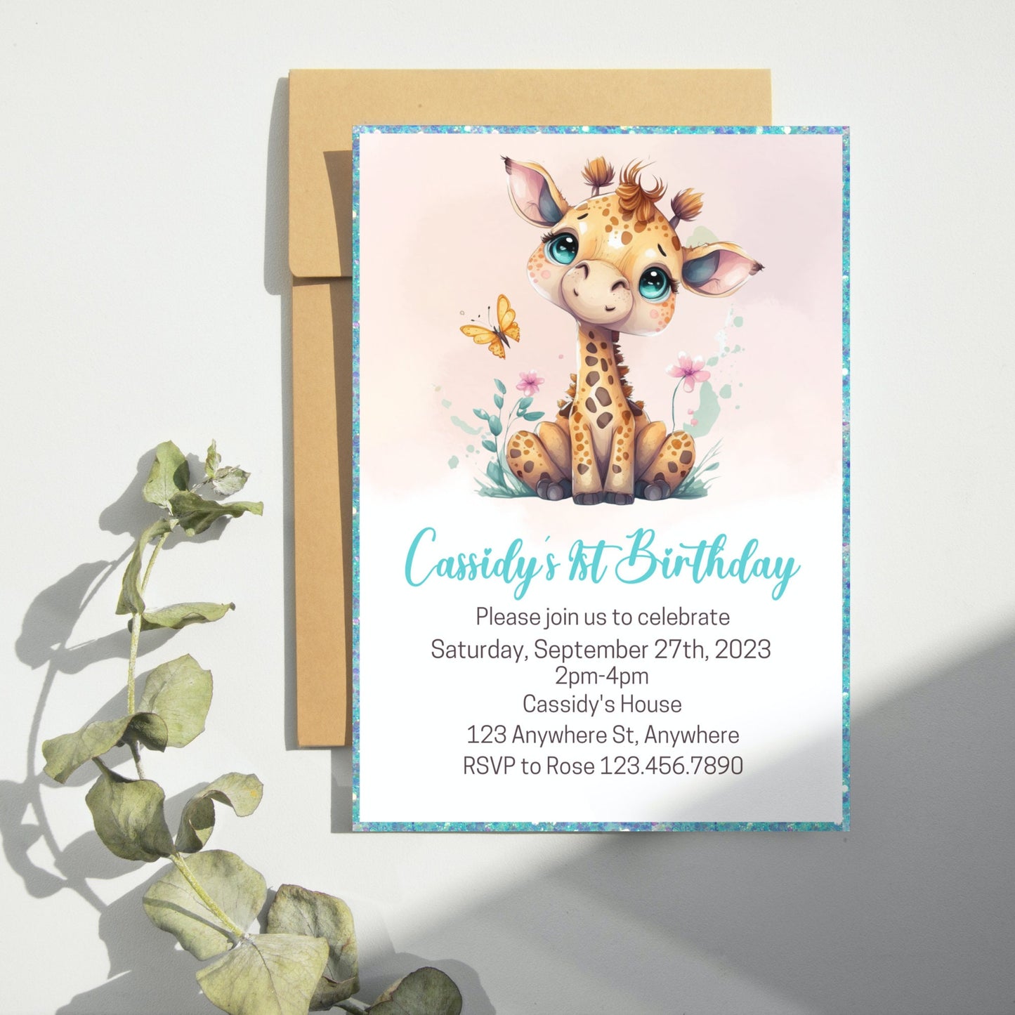 Giraffe Birthday Invitation, Safari Animal Birthday Invite, Jungle Birthday, Girl Birthday Party Invite, Editable Printable Instant Download