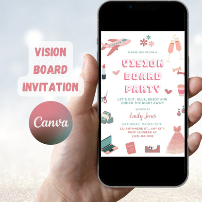 Vision Board Party Invitation Template, Editable Dream Vision Invitation, Girls Vision Board Invite, DIY, Printable and Mobile Invitation