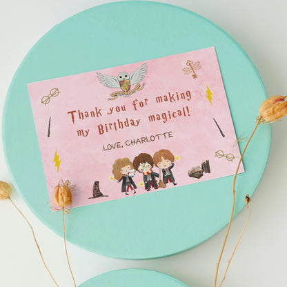 Wizard Birthday Thank You Card, Magical Birthday Party Thank You Card, Witch Party Invite, Girl Wizard Birthday Invite, Editable Download