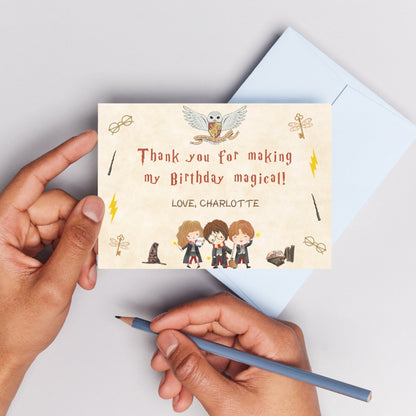 Wizard Birthday Thank You Card, Magical Birthday Party Thank You Card, Witch Party Invite, Unisex Wizard Birthday Invite, Editable Download