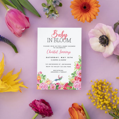 Baby in Bloom Invitation, Baby in Bloom Baby Shower Invitation, Floral Invitation, Floral Baby Shower, Editable Template, Instant Download