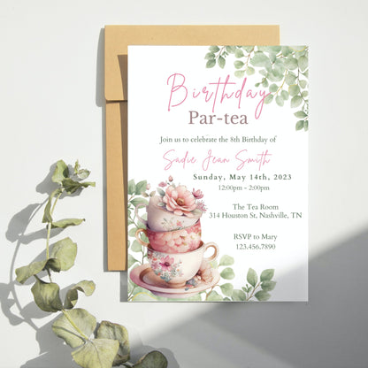 Birthday Par-Tea, Tea Party Invitation Template, High Tea Party Invite, Printable Girl Birthday Party Invite, Birthday Lunch, Tea Birthday