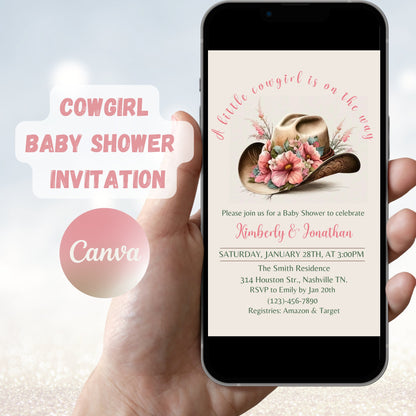 Little Cowgirl Baby Shower Invitation, Editable Cowgirl Baby Shower Invite, A little Cowgirl Baby Shower, Cowboy Girl Baby, Instant Download