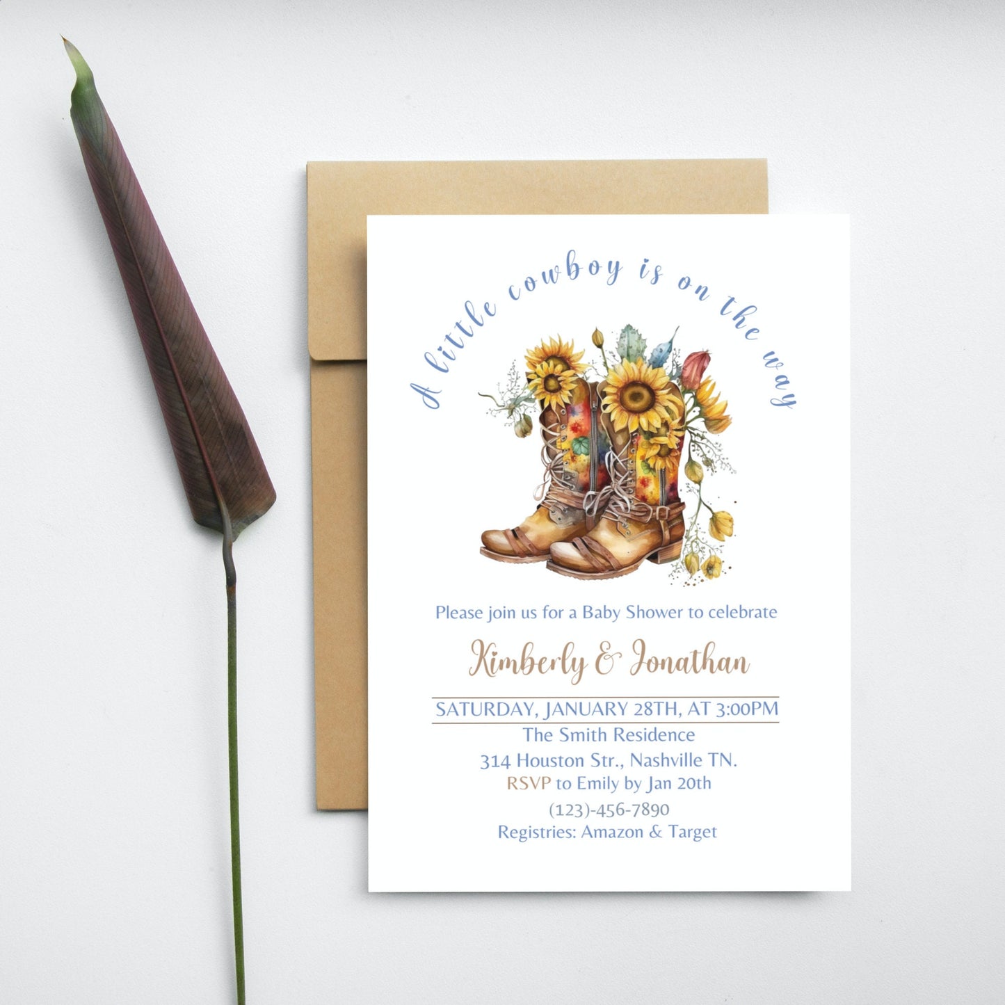 Little Cowboy Baby Shower Invitation, Editable Cowboy Baby Shower Invite, A little Cowboy Baby Shower, Instant Download Template