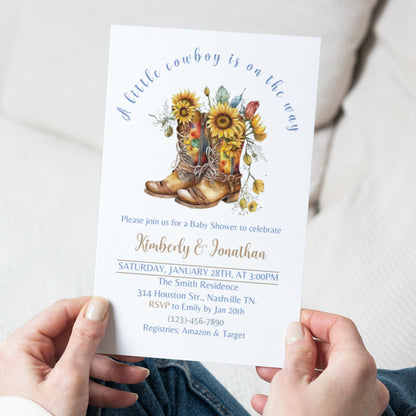 Little Cowboy Baby Shower Invitation, Editable Cowboy Baby Shower Invite, A little Cowboy Baby Shower, Instant Download Template