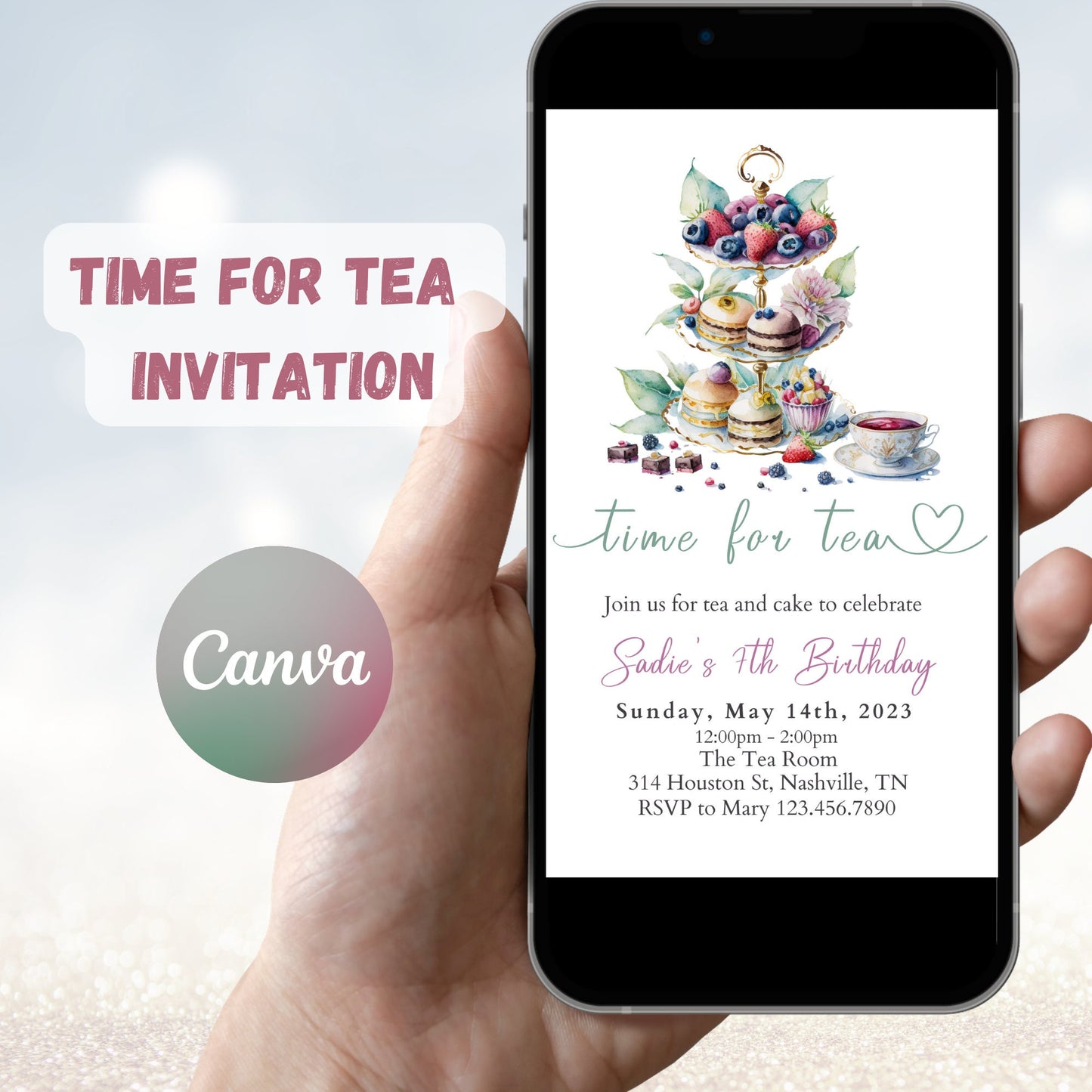 Time for Tea Birthday Invitation, Birthday Par-Tea Invitation, High Tea Party Invite, Tea and Cake Girl Birthday Invitation, Birthday Lunch