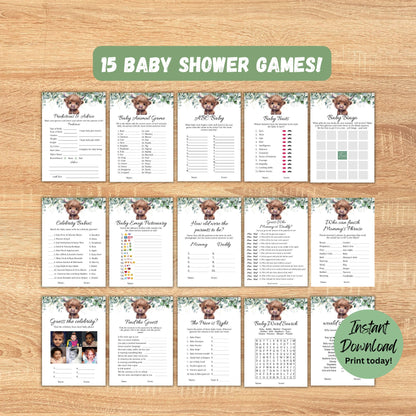 15 Highland Cow Baby Shower Games, Boho Cow Baby Shower Game Bundle, Holy Cow Baby Shower Game Bundle, Fun Baby Shower, Instant Download