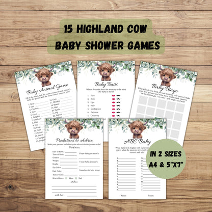 15 Highland Cow Baby Shower Games, Boho Cow Baby Shower Game Bundle, Holy Cow Baby Shower Game Bundle, Fun Baby Shower, Instant Download