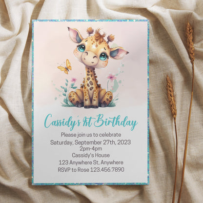 Giraffe Birthday Invitation, Safari Animal Birthday Invite, Jungle Birthday, Girl Birthday Party Invite, Editable Printable Instant Download