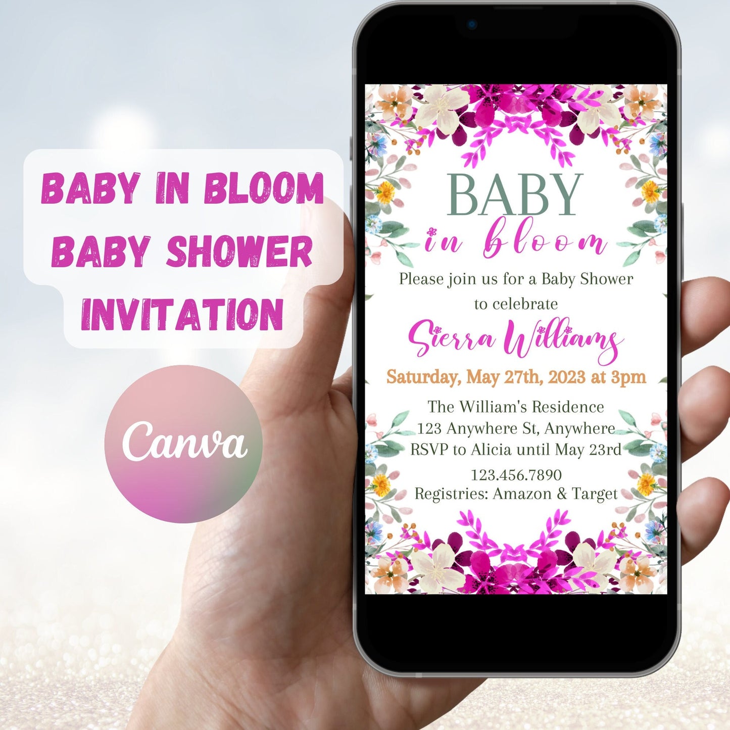 Baby in Bloom Invitation, Baby in Bloom Baby Shower Invitation, Floral Invite, Floral Baby Shower, Editable Garden Party Invitation Template