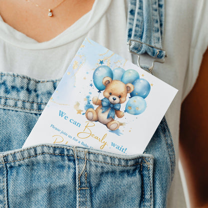 We can bearly wait Baby Shower Invitation, Bear Balloons, Baby Boy Bear Invite,  Baby Shower Invite, Editable Teddy Bear Invitation Baby Boy