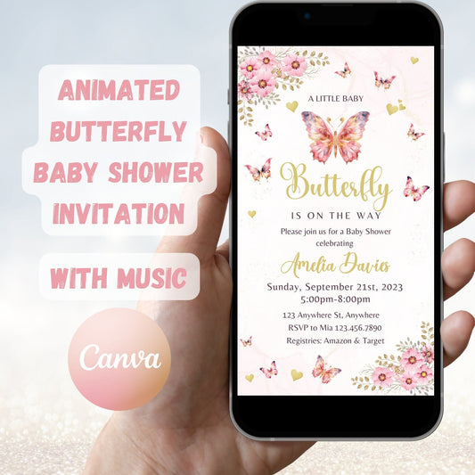 Animated Butterfly Baby Shower Invitation, Butterfly Video Invitation, Whimsical Floral Butterfly, Floral Butterfly Baby Shower, Editable