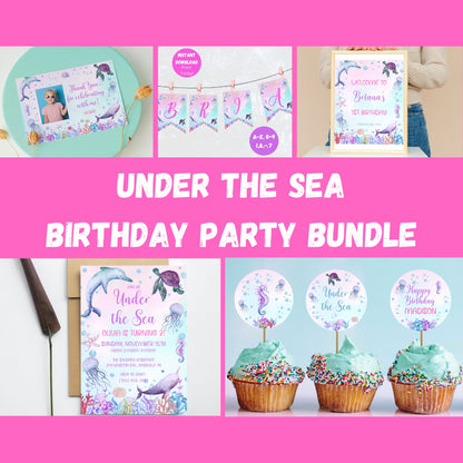 Editable Under The Sea Birthday Invitation Bundle, Under the Sea Birthday Decor Set, Octopus Ocean Mermaid Birthday Bundle, Instant Download