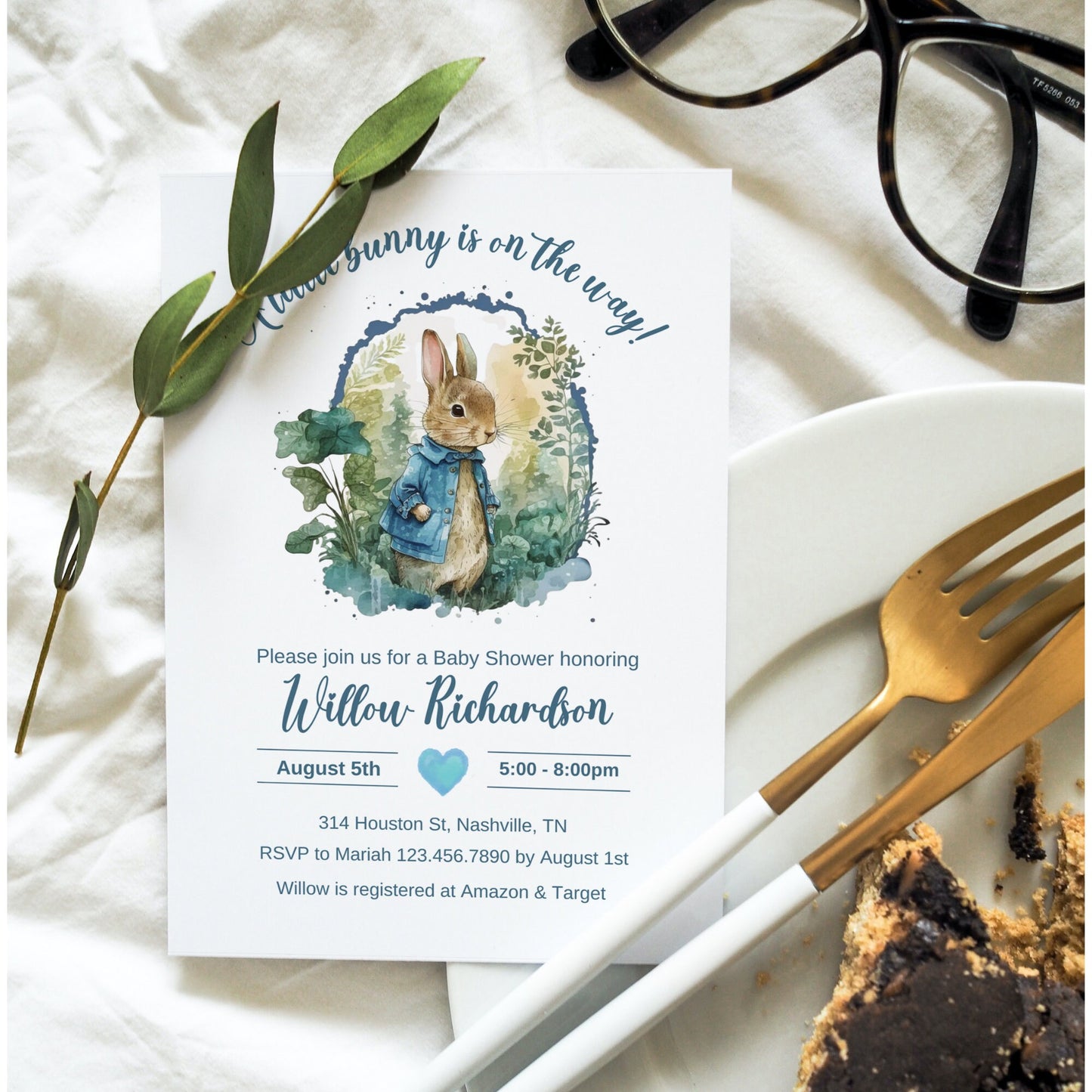 Editable Peter Rabbit Baby Shower Invitation Boy Blue Rustic Peter Rabbit Invitation Little Bunny Spring Sprinkle Template Instant Download