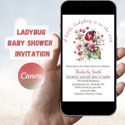 Ladybug Baby Shower Invitation, Editable Ladybug Baby Shower Invite, A little Ladybug Baby Shower, Ladybug Invitation, Instant Download