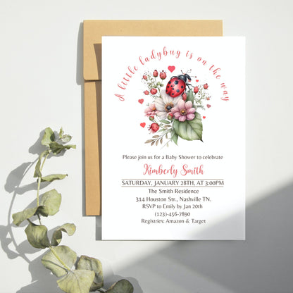 Ladybug Baby Shower Invitation, Editable Ladybug Baby Shower Invite, A little Ladybug Baby Shower, Ladybug Invitation, Instant Download